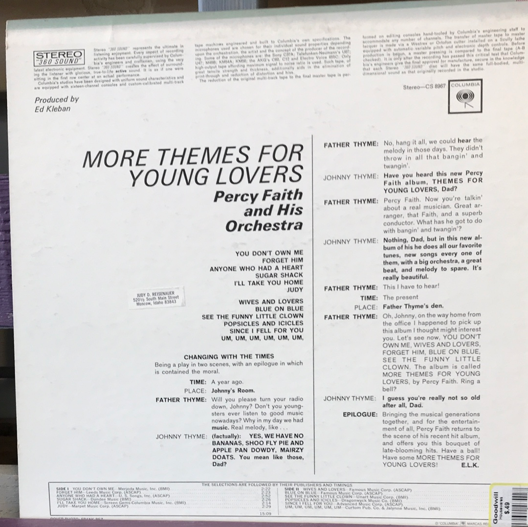 - More Themes for Young Lovers - Percy Faith & his Orchestra - Vinyl Record -