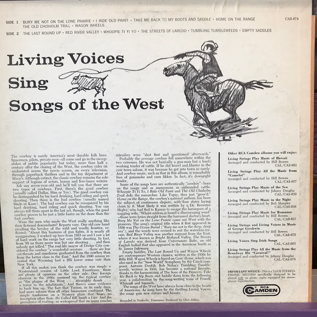 - Living Voices - Sing Songs of the West - Vinyl Record -