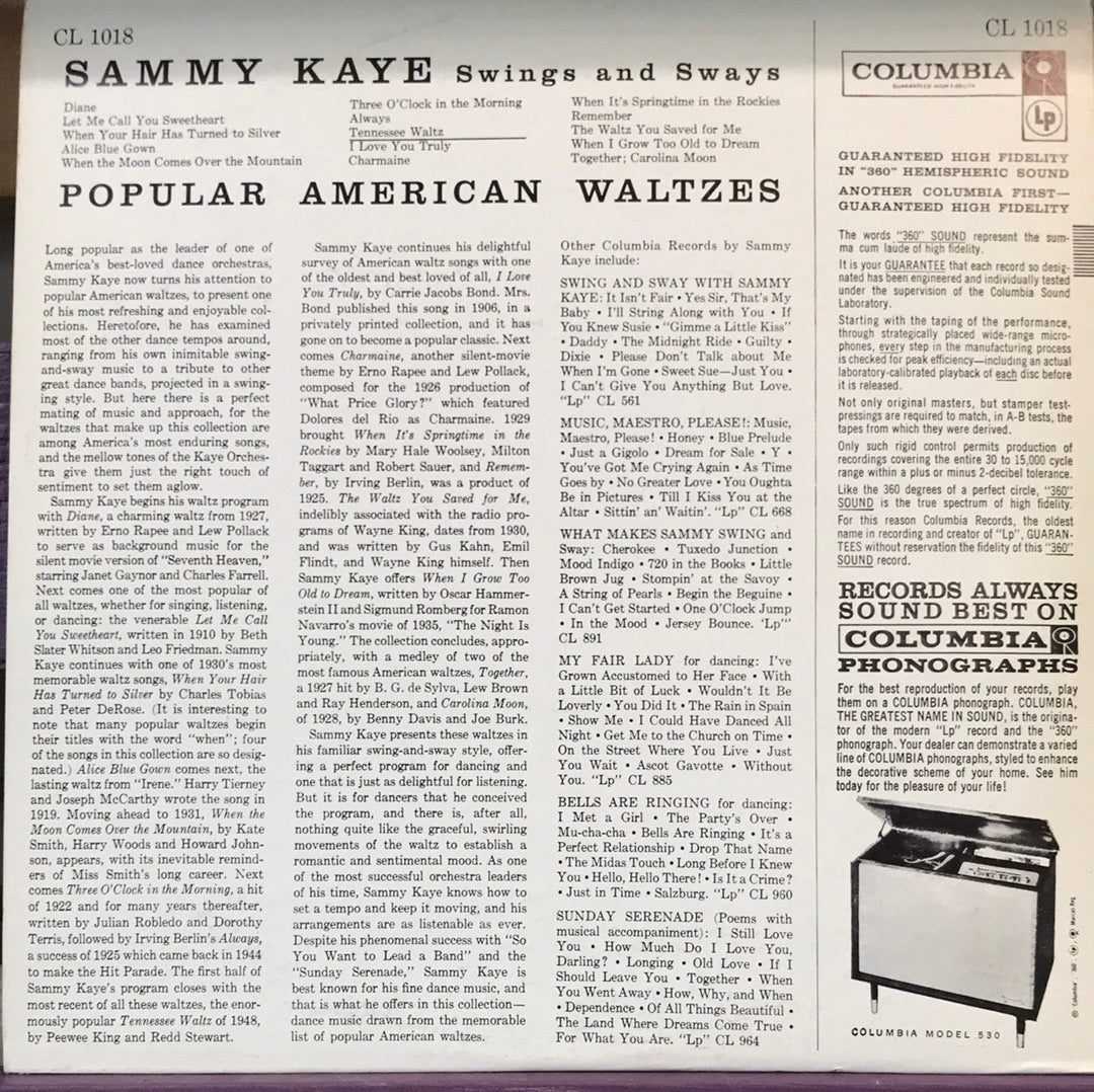 - Sammy Kaye - Popular American Waltzes - Vinyl Record -