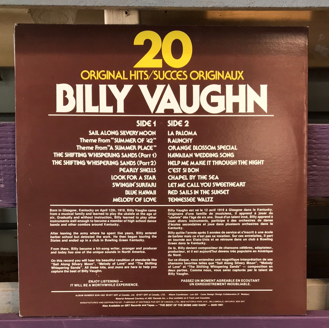 - Billy Vaughn - 20 Original Hits - Vinyl Record -
