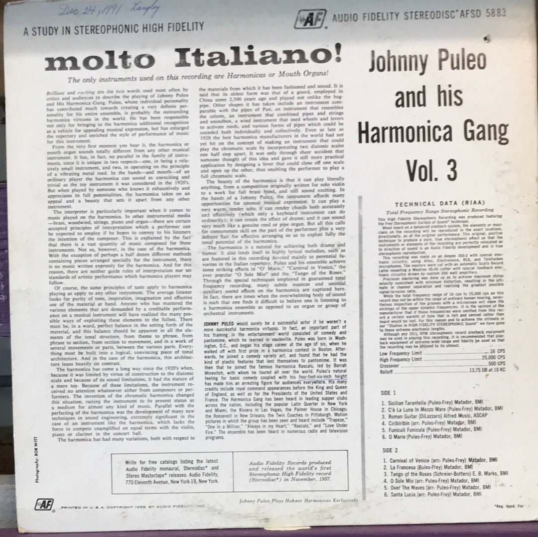 - Johnny Puleo & his Harmonica Gang - Molto Italiano! - Vinyl Record -