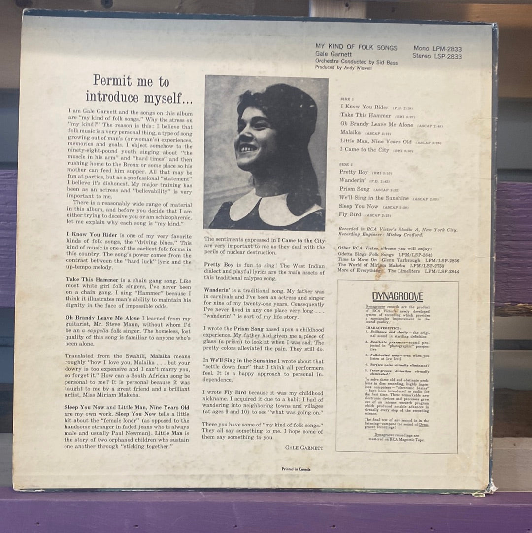 - Gale Garnett - My Kind Of folk Songs - Vinyl Record -
